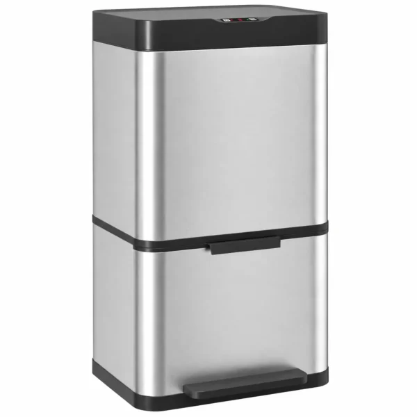 40L Sensormülleimer, 3 Fächer (2 X 12,5L + 15L), Mit Soft Close & Offenhaltefunktion, Silber