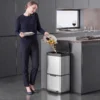 40L Sensormülleimer, 3 Fächer (2 X 12,5L + 15L), Mit Soft Close & Offenhaltefunktion, Silber