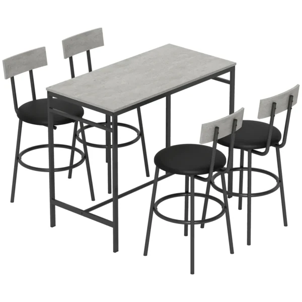 5 delig Bartafel Set Met 4 Stoelen, Industrieel Ontwerp, Voor Keuken, Eetkamer, Staal, Lichtgrijs