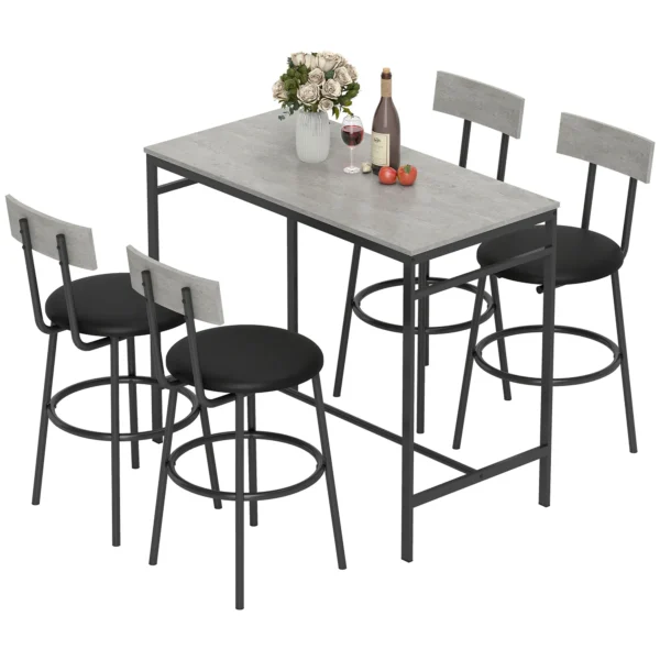 5 delig Bartafel Set Met 4 Stoelen, Industrieel Ontwerp, Voor Keuken, Eetkamer, Staal, Lichtgrijs