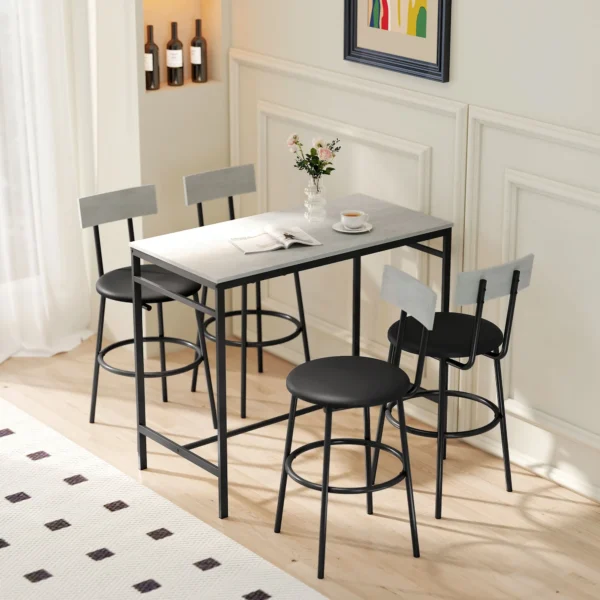 5 delig Bartafel Set Met 4 Stoelen, Industrieel Ontwerp, Voor Keuken, Eetkamer, Staal, Lichtgrijs