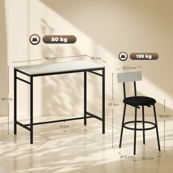 5 delig Bartafel Set Met 4 Stoelen, Industrieel Ontwerp, Voor Keuken, Eetkamer, Staal, Lichtgrijs