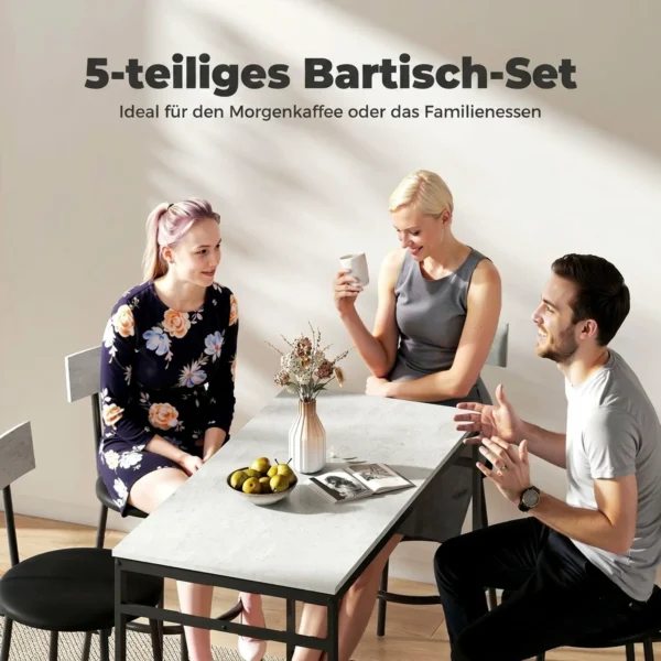 5 delig Bartafel Set Met 4 Stoelen, Industrieel Ontwerp, Voor Keuken, Eetkamer, Staal, Lichtgrijs