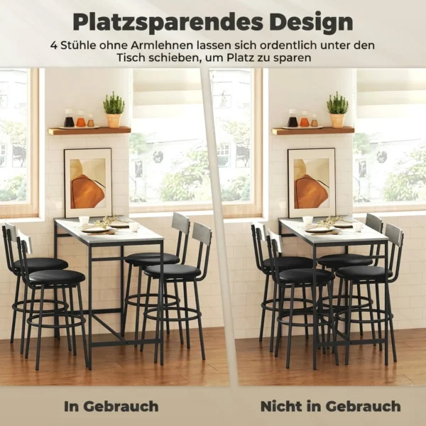 5 delig Bartafel Set Met 4 Stoelen, Industrieel Ontwerp, Voor Keuken, Eetkamer, Staal, Lichtgrijs