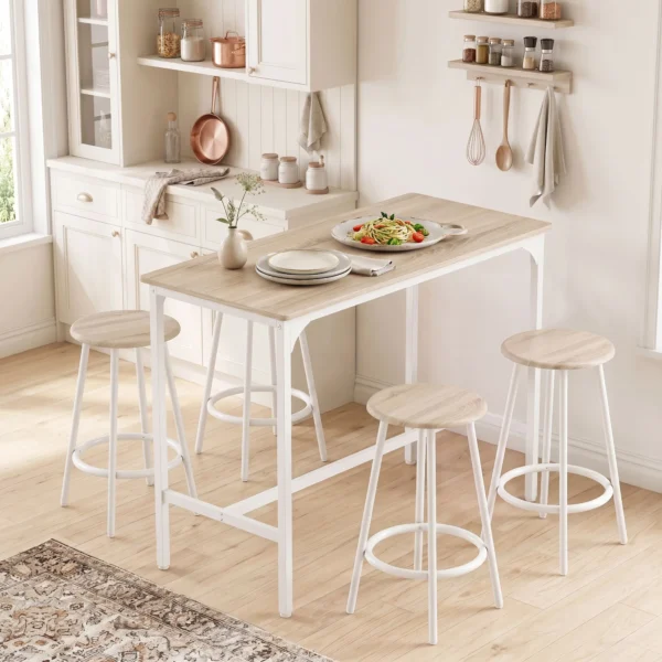 5 delig Bartafel Set Voor 4 Personen, Industriële Hoge Tafel Met Krukken Voor Keuken & Eetkamer, Eiken
