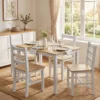5 delige Eetgroep Voor 4 Personen, Landelijke Eettafel En Stoelen Van Massief Hout, Natuur/Wit