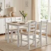 5 delige Eetgroep Voor 4 Personen, Landelijke Eettafel En Stoelen Van Massief Hout, Natuur/Wit