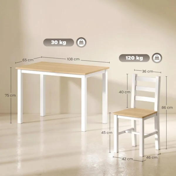 5 delige Eetgroep Voor 4 Personen, Landelijke Eettafel En Stoelen Van Massief Hout, Natuur/Wit
