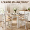 5 delige Eetgroep Voor 4 Personen, Landelijke Eettafel En Stoelen Van Massief Hout, Natuur/Wit