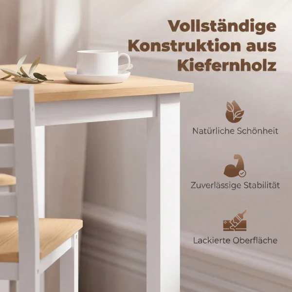 5 delige Eetgroep Voor 4 Personen, Landelijke Eettafel En Stoelen Van Massief Hout, Natuur/Wit