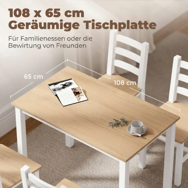 5 delige Eetgroep Voor 4 Personen, Landelijke Eettafel En Stoelen Van Massief Hout, Natuur/Wit