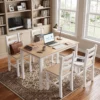 5 delige Eetgroep Voor 4 Personen, Landelijke Eettafel En Stoelen Van Massief Hout, Natuur/Wit