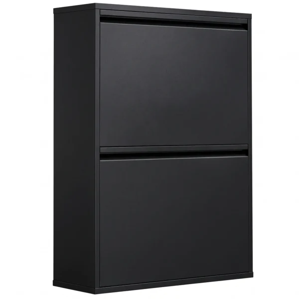 60L Müllschrank Mit Kippfächern, 4 fach Recycling Mülleimer, Schmal, Soft Close, Herausnehmbare Inneneimer, Schwarz
