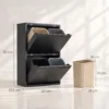 60L Müllschrank Mit Kippfächern, 4 fach Recycling Mülleimer, Schmal, Soft Close, Herausnehmbare Inneneimer, Schwarz