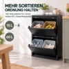 60L Müllschrank Mit Kippfächern, 4 fach Recycling Mülleimer, Schmal, Soft Close, Herausnehmbare Inneneimer, Schwarz