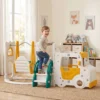 7 In 1 Kinderglijbaan Met Schommel Tunnel Tuin Glijbaan Met Auto Stuur Toeter Klimrek 4PCS Modules 1 4 Jaar Wit
