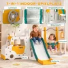 7 In 1 Kinderglijbaan Met Schommel Tunnel Tuin Glijbaan Met Auto Stuur Toeter Klimrek 4PCS Modules 1 4 Jaar Wit