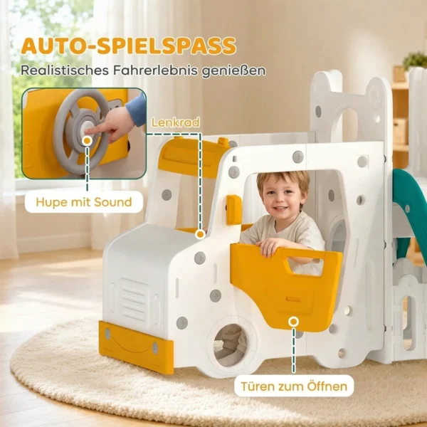 7 In 1 Kinderglijbaan Met Schommel Tunnel Tuin Glijbaan Met Auto Stuur Toeter Klimrek 4PCS Modules 1 4 Jaar Wit