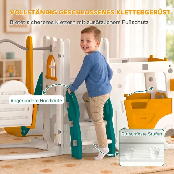 7 In 1 Kinderglijbaan Met Schommel Tunnel Tuin Glijbaan Met Auto Stuur Toeter Klimrek 4PCS Modules 1 4 Jaar Wit