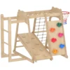 7 in 1 Montessori Klettergerüst Indoor Holz Spielplatz Mit Rutsche Kletterwand Kletterstangen Basketballkorb Leiter
