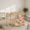 7 in 1 Montessori Klettergerüst Indoor Holz Spielplatz Mit Rutsche Kletterwand Kletterstangen Basketballkorb Leiter