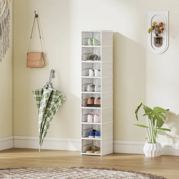 8 traps Schoenenrek, Schoenenkast, Opvouwbaar, Geventileerde Achterkant, Kunststof, Wit