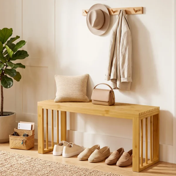 90 Cm Bamboe Schoenenbank, Halbank Zonder Rugleuning, Zitbank Voor Entree, Natuur