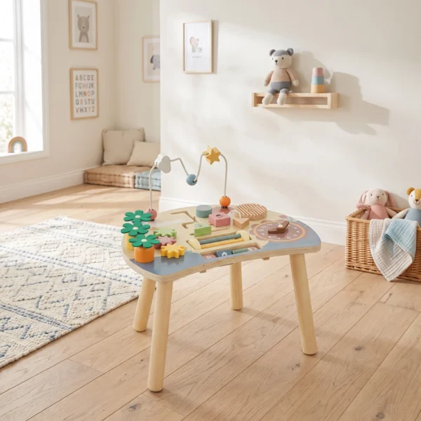 Activiteitentafel Hout 6 in 1 Speeltafel Met Tandwielen Motoriekloop Abacus Wortels Leerhorloge Voor Baby 1 3 Jaar