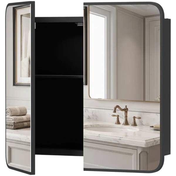 Badezimmer Spiegelschrank Wandmontiert, Badezimmerschrank Mit Magnettür In Schwarz