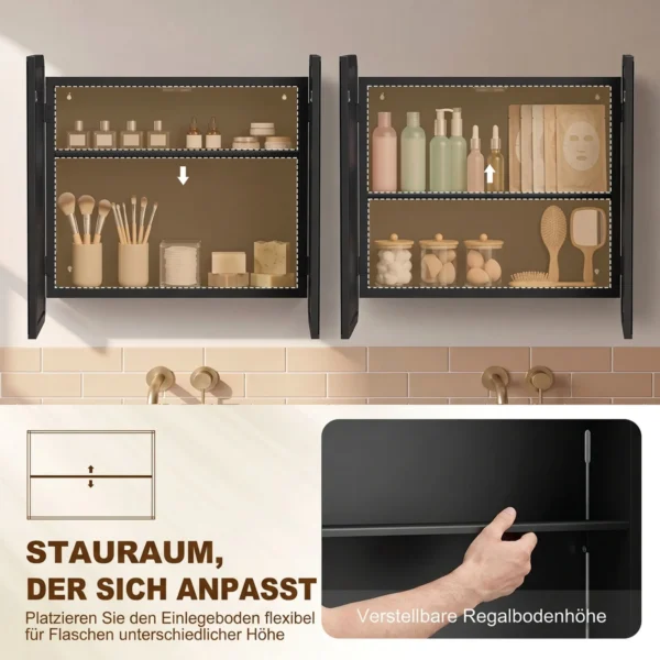 Badezimmer Spiegelschrank Wandmontiert, Badezimmerschrank Mit Magnettür In Schwarz