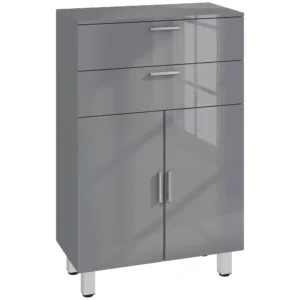 Badezimmerschrank, Badkommode, 2 Schubladen, Verstellbares Regal, Holz, Grau