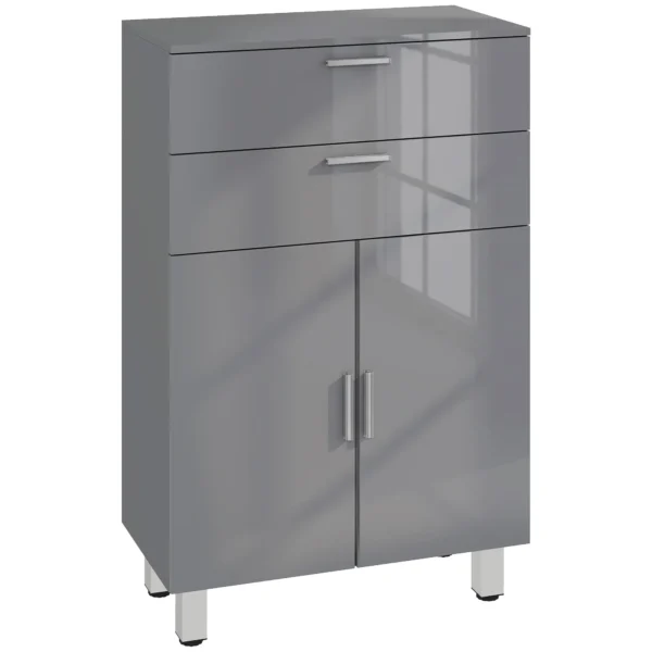 Badezimmerschrank, Badkommode, 2 Schubladen, Verstellbares Regal, Holz, Grau