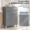 Badezimmerschrank, Badkommode, 2 Schubladen, Verstellbares Regal, Holz, Grau