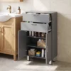 Badezimmerschrank, Badkommode, 2 Schubladen, Verstellbares Regal, Holz, Grau