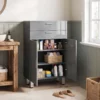 Badezimmerschrank, Badkommode, 2 Schubladen, Verstellbares Regal, Holz, Grau