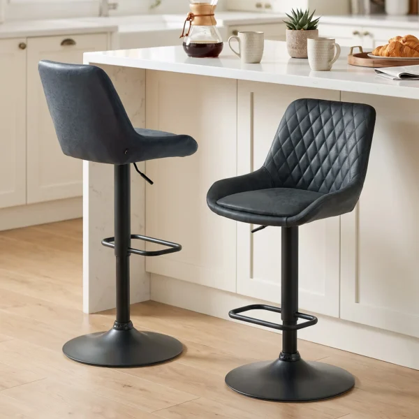 Barhocker Küchenhocker Designhocker, Höhenverstellbar, Mit Fußstütze, 51 Cm X 59 Cm X 117 Cm, Schwarz