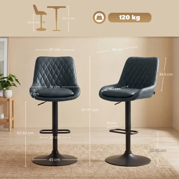 Barhocker Küchenhocker Designhocker, Höhenverstellbar, Mit Fußstütze, 51 Cm X 59 Cm X 117 Cm, Schwarz