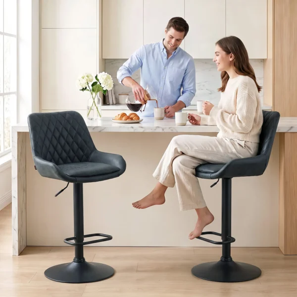 Barhocker Küchenhocker Designhocker, Höhenverstellbar, Mit Fußstütze, 51 Cm X 59 Cm X 117 Cm, Schwarz