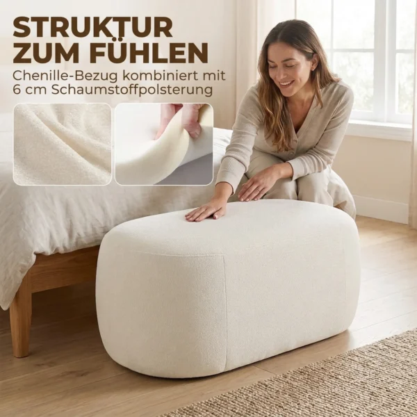 Bettbank Voll Gepolstert Kiesel Design Chenille Polsterbank Mit Kunststofffüßen 98 Cm Cremeweiß