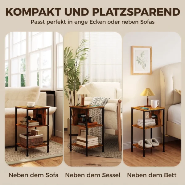 Bijzettafel Met Oplaadstation En 2 Open Planken, Tijgerhout look