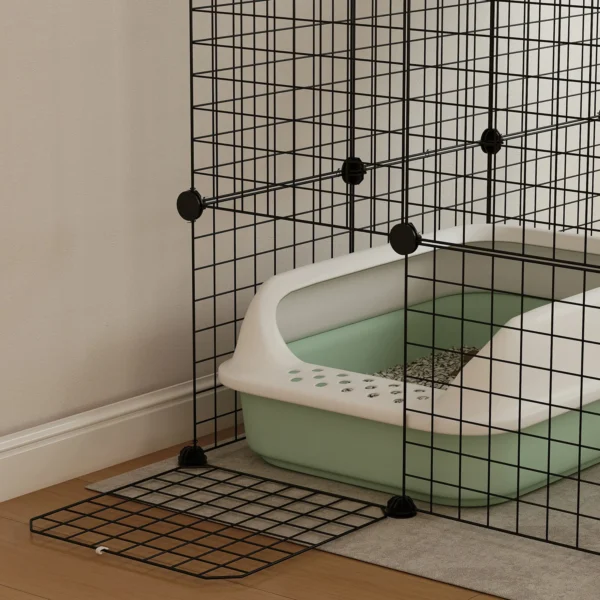 Binnen Kattenkooi 140 Cm, 4 verdiepingen Stalen Kattenverblijf Met 5 Deuren, Ladders, Hangmat En Platform, DIY Zwart
