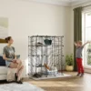 Binnen Kattenkooi 140 Cm, 4 verdiepingen Stalen Kattenverblijf Met 5 Deuren, Ladders, Hangmat En Platform, DIY Zwart