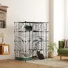 Binnen Kattenkooi 140 Cm, 4 verdiepingen Stalen Kattenverblijf Met 5 Deuren, Ladders, Hangmat En Platform, DIY Zwart