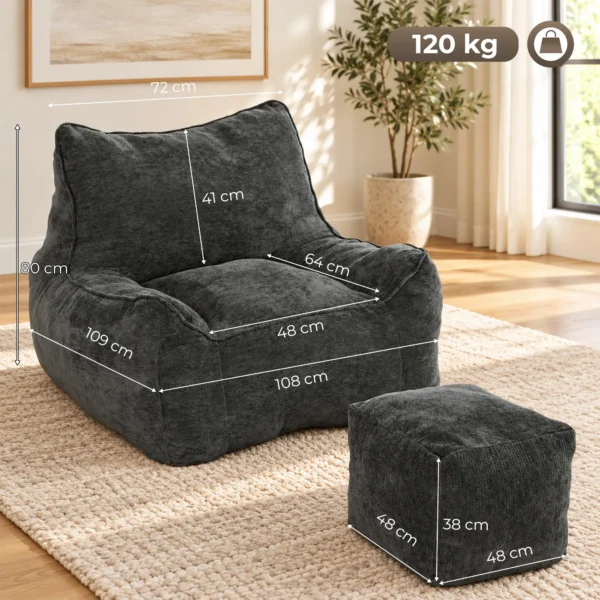 Bodemstoel Met Ottoman, Frameless Cloud stoel Van Chenille, Met Rugleuning En Armleuningen
