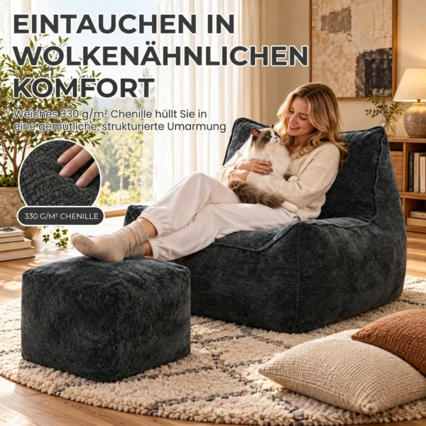 Bodemstoel Met Ottoman, Frameless Cloud stoel Van Chenille, Met Rugleuning En Armleuningen