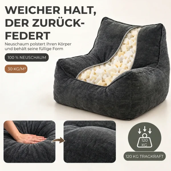 Bodemstoel Met Ottoman, Frameless Cloud stoel Van Chenille, Met Rugleuning En Armleuningen