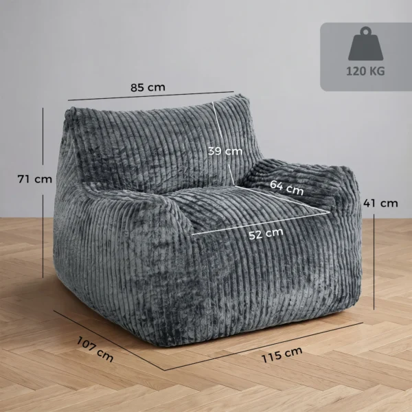 Bodemstoel Voor Volwassenen, Grote Cloud bodemlounge Zonder Frame, Met Rugsteun En Armleuningen, Geen Montage Nodig, Grijs