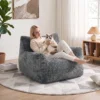 Bodemstoel Voor Volwassenen, Grote Cloud bodemlounge Zonder Frame, Met Rugsteun En Armleuningen, Geen Montage Nodig, Grijs
