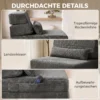 Bodenstoel Met Rugsteun, Cord Boneless Cloud Opvouwbare Slaapbank Met Dik Kussen, Donkergrijs