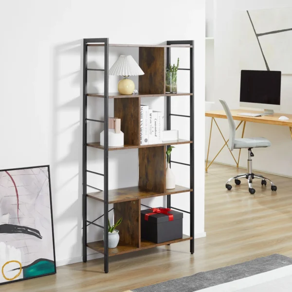 Boekenkast, Smal Staand Rek Met 5 Niveaus, Kantoorrek Voor Woonkamer, 77 X 30 X 157,5 Cm, Rustiek Bruin